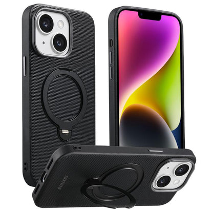 Suteni G7 360 Rotation Magnetic Holder Triangle Texture Vegan Leather Back Phone Case, For iPhone 15, For iPhone 14 / 13, For iPhone 14 Pro, For iPhone 14 Pro Max