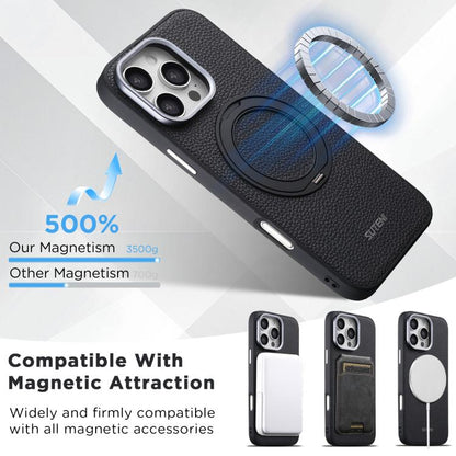 Suteni G9 Large Lychee Pattern Magnetic Holder Phone Case, For iPhone 15 Pro Max, For iPhone 15 Pro, For iPhone 15