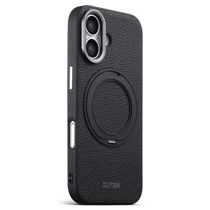 Suteni G9 Large Lychee Pattern Magnetic Holder Phone Case, For iPhone 18 Pro, For iPhone 18 Pro Max, For iPhone 17 Pro Max, For iPhone 17 Pro, For iPhone 17, For iPhone 16 Pro Max, For iPhone 16 Pro, For iPhone 16