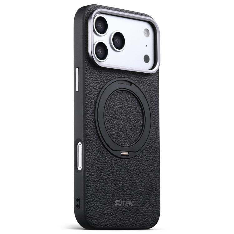 Suteni G9 Large Lychee Pattern Magnetic Holder Phone Case, For iPhone 18 Pro, For iPhone 18 Pro Max, For iPhone 17 Pro Max, For iPhone 17 Pro, For iPhone 17, For iPhone 16 Pro Max, For iPhone 16 Pro, For iPhone 16