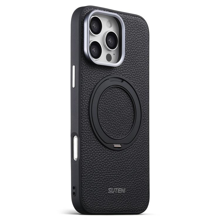 Suteni G9 Large Lychee Pattern Magnetic Holder Phone Case, For iPhone 18 Pro, For iPhone 18 Pro Max, For iPhone 17 Pro Max, For iPhone 17 Pro, For iPhone 17, For iPhone 16 Pro Max, For iPhone 16 Pro, For iPhone 16