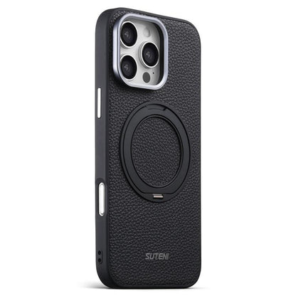 Suteni G9 Large Lychee Pattern Magnetic Holder Phone Case, For iPhone 18 Pro, For iPhone 18 Pro Max, For iPhone 17 Pro Max, For iPhone 17 Pro, For iPhone 17, For iPhone 16 Pro Max, For iPhone 16 Pro, For iPhone 16
