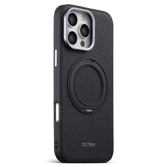 Suteni G9 Large Lychee Pattern Magnetic Holder Phone Case, For iPhone 18 Pro, For iPhone 18 Pro Max, For iPhone 17 Pro Max, For iPhone 17 Pro, For iPhone 17, For iPhone 16 Pro Max, For iPhone 16 Pro, For iPhone 16
