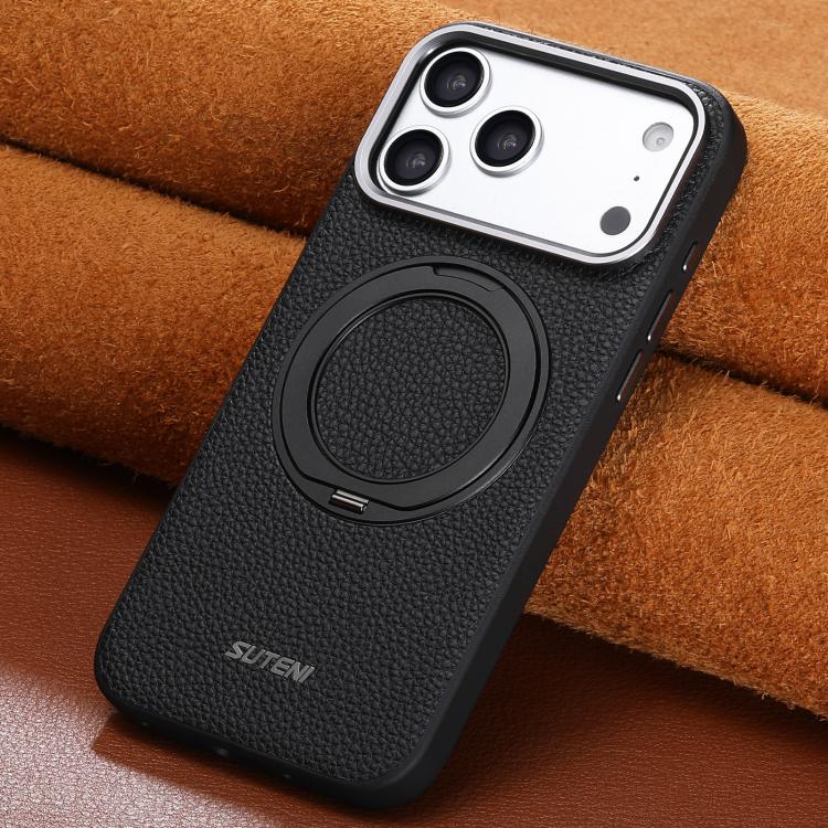 Suteni G9 Large Lychee Pattern Magnetic Holder Phone Case, For iPhone 18 Pro, For iPhone 18 Pro Max, For iPhone 17 Pro Max, For iPhone 17 Pro, For iPhone 17, For iPhone 16 Pro Max, For iPhone 16 Pro, For iPhone 16