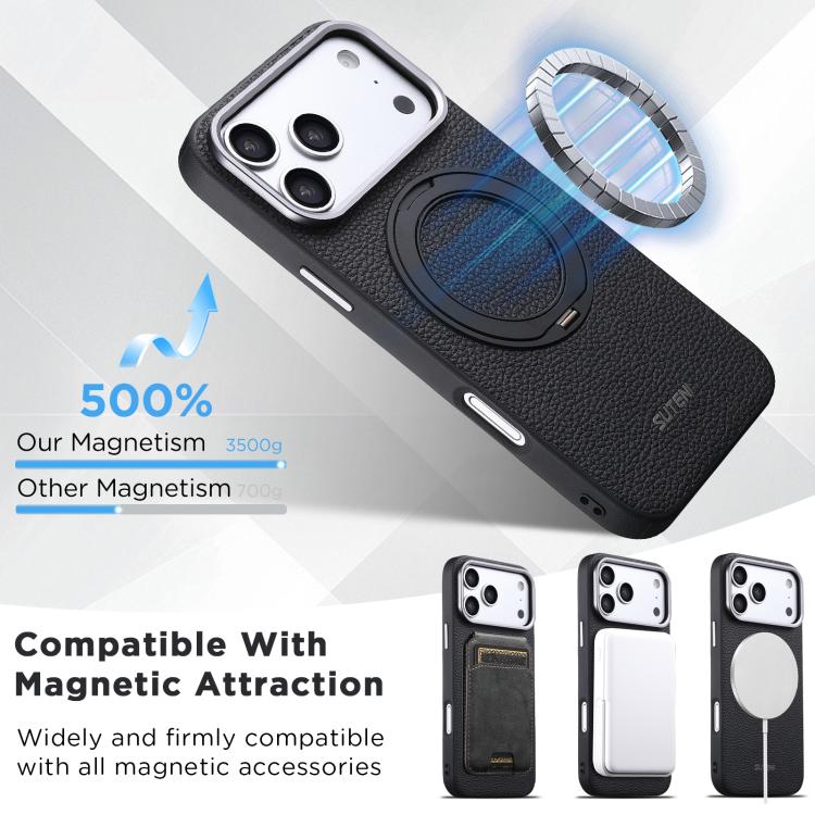 Suteni G9 Large Lychee Pattern Magnetic Holder Phone Case, For iPhone 18 Pro, For iPhone 18 Pro Max, For iPhone 17 Pro Max, For iPhone 17 Pro, For iPhone 17, For iPhone 16 Pro Max, For iPhone 16 Pro, For iPhone 16