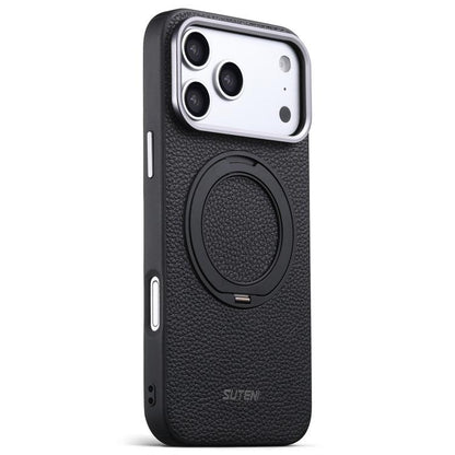 Suteni G9 Large Lychee Pattern Magnetic Holder Phone Case, For iPhone 18 Pro, For iPhone 18 Pro Max, For iPhone 17 Pro Max, For iPhone 17 Pro, For iPhone 17, For iPhone 16 Pro Max, For iPhone 16 Pro, For iPhone 16