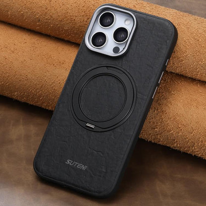 Suteni G9 Rock Texture Magnetic Holder Phone Case, For iPhone 15 Pro Max, For iPhone 15 Pro, For iPhone 15