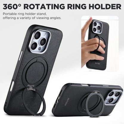 Suteni G9 Rock Texture Magnetic Holder Phone Case, For iPhone 15 Pro Max, For iPhone 15 Pro, For iPhone 15