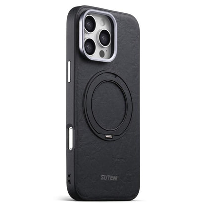 Suteni G9 Rock Texture Magnetic Holder Phone Case, For iPhone 15 Pro Max, For iPhone 15 Pro, For iPhone 15