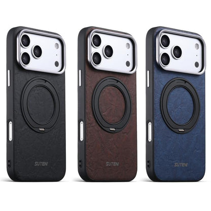 Suteni G9 Rock Texture Magnetic Holder Phone Case, For iPhone 15 Pro Max, For iPhone 15 Pro, For iPhone 15