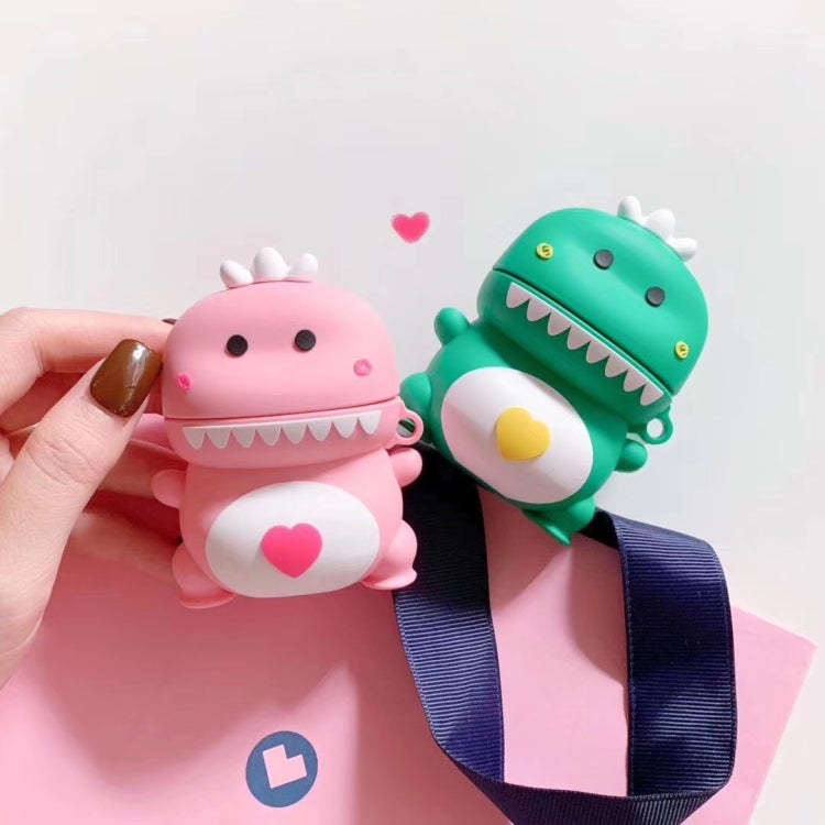 Universal Wireless Couple Green Pink Dinosaur Bluetooth Headphone Holder for Apple AirPods 1 / 2