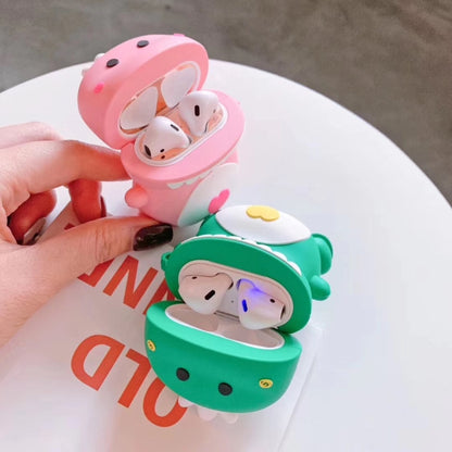 Universal Wireless Couple Green Pink Dinosaur Bluetooth Headphone Holder for Apple AirPods 1 / 2