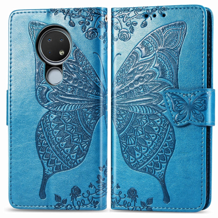 For Nokia 6.2 / 7.2 Butterfly Love Flower Embossed Horizontal Flip Leather Case with Bracket Lanyard Card Slot Wallet