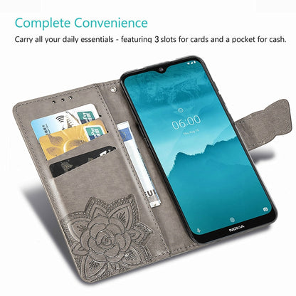 For Nokia 6.2 / 7.2 Butterfly Love Flower Embossed Horizontal Flip Leather Case with Bracket Lanyard Card Slot Wallet