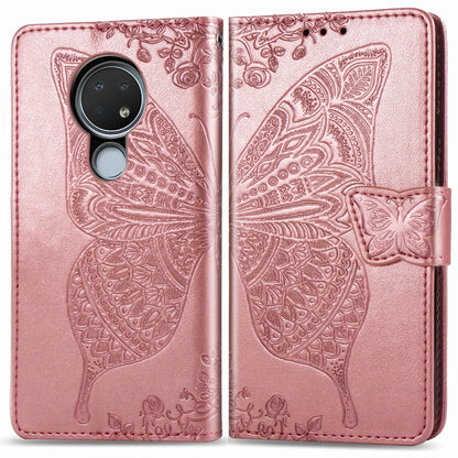 For Nokia 6.2 / 7.2 Butterfly Love Flower Embossed Horizontal Flip Leather Case with Bracket Lanyard Card Slot Wallet