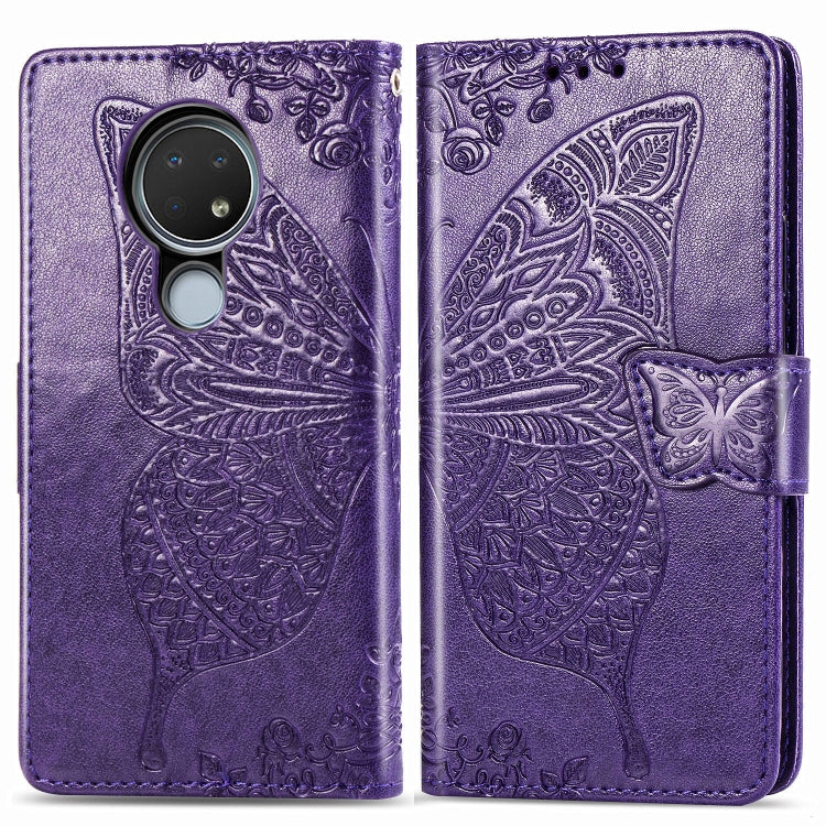 For Nokia 6.2 / 7.2 Butterfly Love Flower Embossed Horizontal Flip Leather Case with Bracket Lanyard Card Slot Wallet