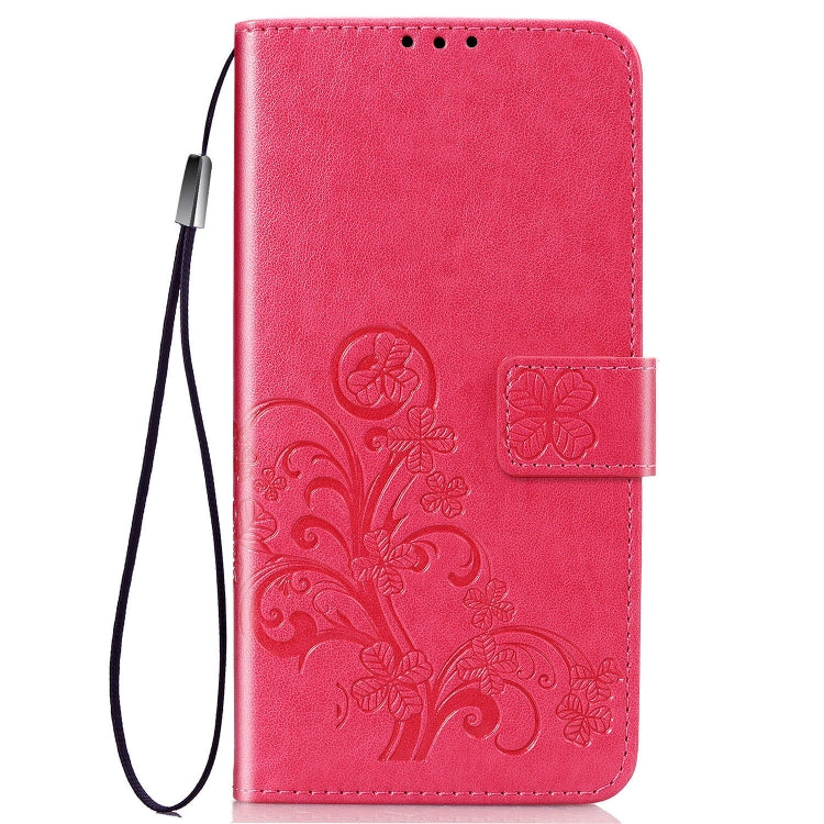 For One Plus 7T Pro Four-leaf Clasp Embossed Buckle Mobile Phone Protection Leather Case with Lanyard & Card Slot & Wallet & Bracket Function