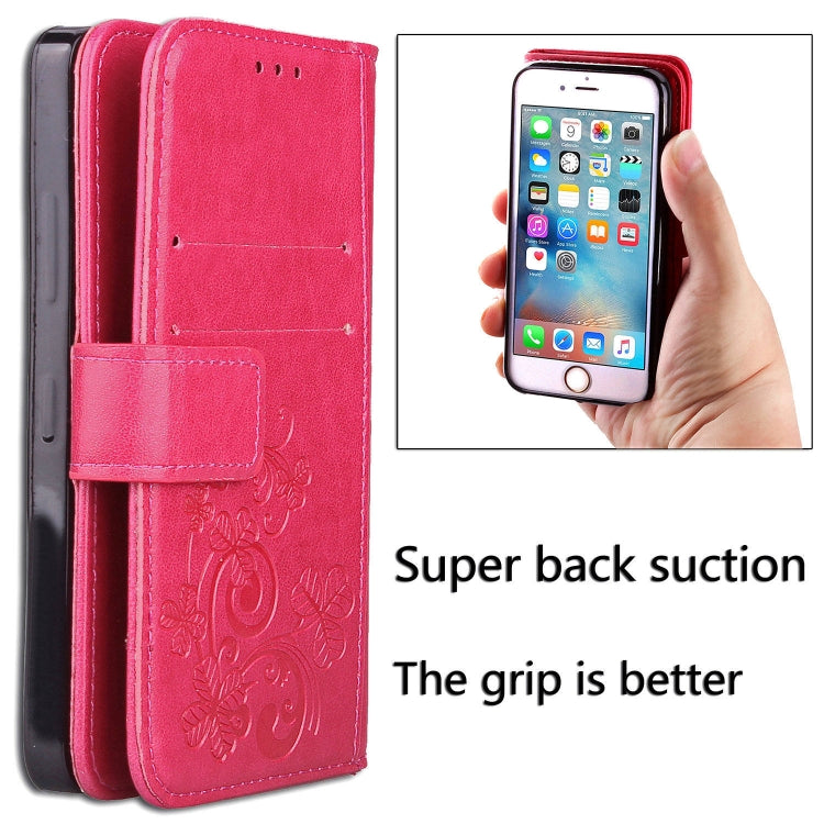 For One Plus 7T Pro Four-leaf Clasp Embossed Buckle Mobile Phone Protection Leather Case with Lanyard & Card Slot & Wallet & Bracket Function