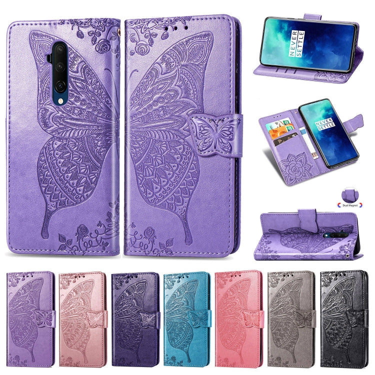 For One Plus 7T Pro  Butterfly Love Flower Embossed Horizontal Flip Leather Case with Bracket Lanyard Card Slot Wallet