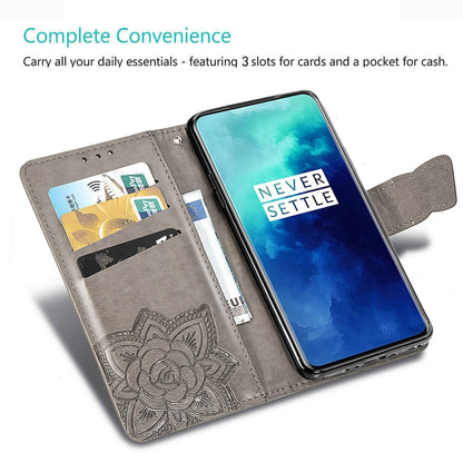 For One Plus 7T Pro  Butterfly Love Flower Embossed Horizontal Flip Leather Case with Bracket Lanyard Card Slot Wallet