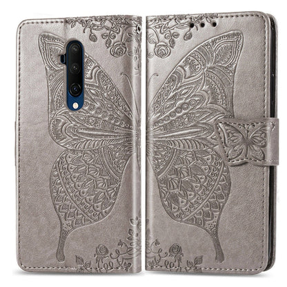 For One Plus 7T Pro  Butterfly Love Flower Embossed Horizontal Flip Leather Case with Bracket Lanyard Card Slot Wallet