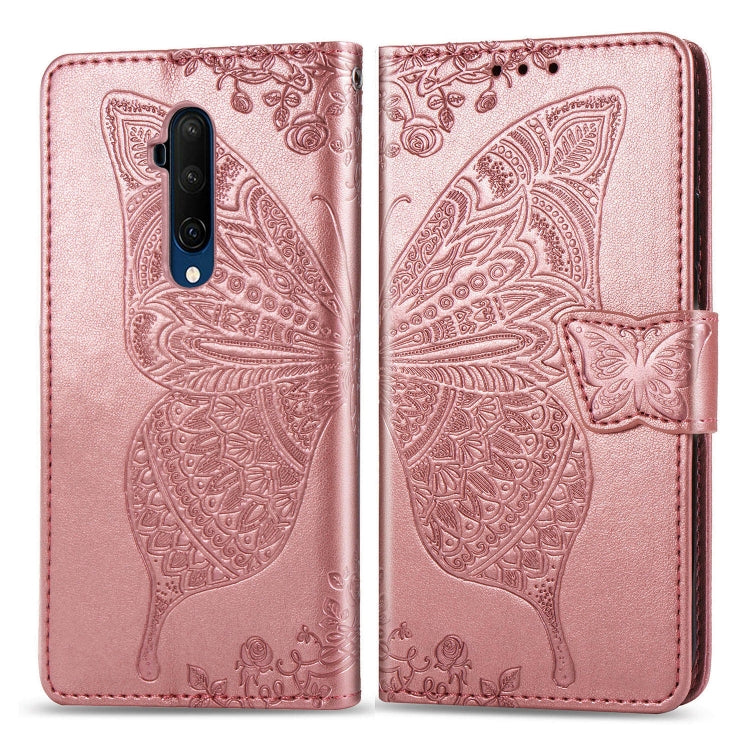 For One Plus 7T Pro  Butterfly Love Flower Embossed Horizontal Flip Leather Case with Bracket Lanyard Card Slot Wallet