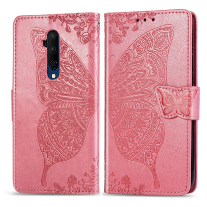 For One Plus 7T Pro  Butterfly Love Flower Embossed Horizontal Flip Leather Case with Bracket Lanyard Card Slot Wallet