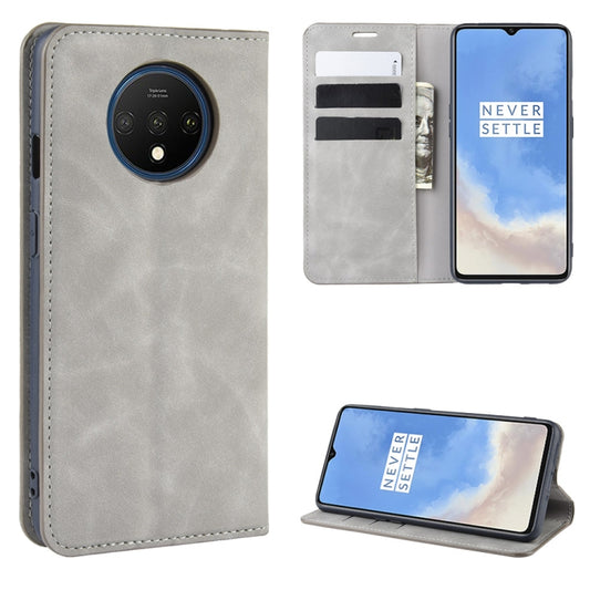 For OnePlus 7T Retro-skin Business Magnetic Suction Leather Case with Purse-Bracket-Chuck