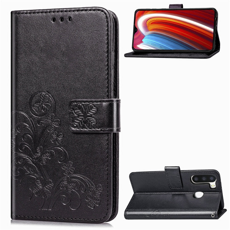 Lucky Clover Pressed Flowers Pattern Leather Case with Holder & Card Slots & Wallet & Hand Strap