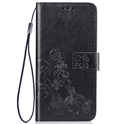 Lucky Clover Pressed Flowers Pattern Leather Case with Holder & Card Slots & Wallet & Hand Strap