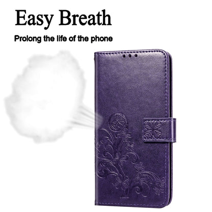 Lucky Clover Pressed Flowers Pattern Leather Case with Holder & Card Slots & Wallet & Hand Strap