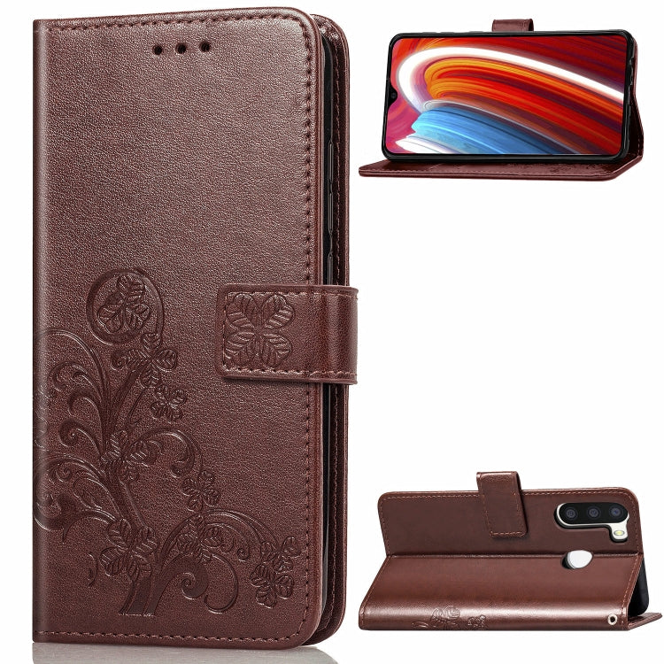 Lucky Clover Pressed Flowers Pattern Leather Case with Holder & Card Slots & Wallet & Hand Strap