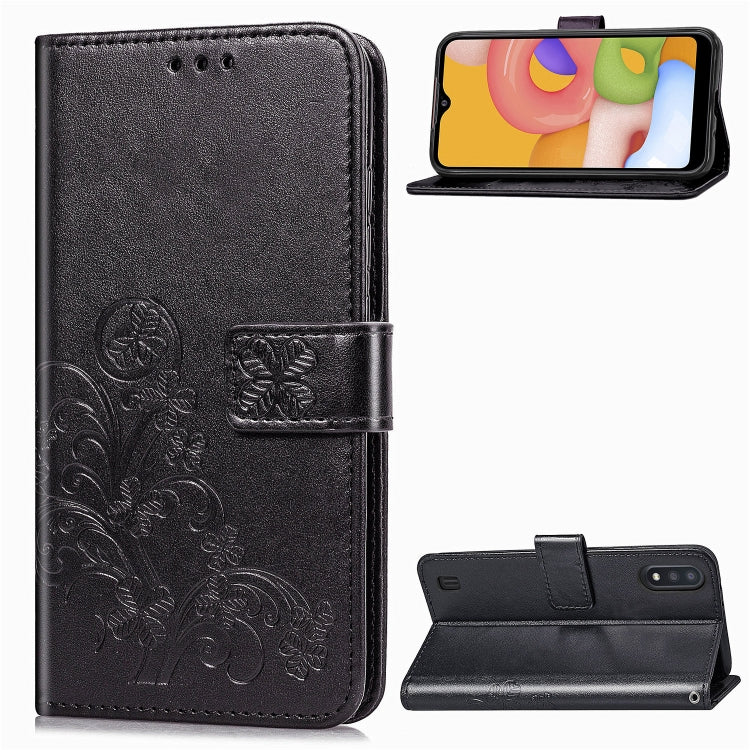 Lucky Clover Pressed Flowers Pattern Leather Case with Holder & Card Slots & Wallet & Hand Strap