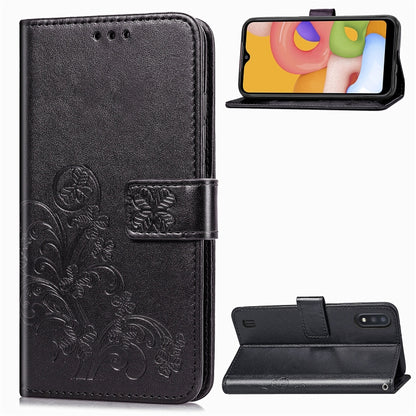 Lucky Clover Pressed Flowers Pattern Leather Case with Holder & Card Slots & Wallet & Hand Strap