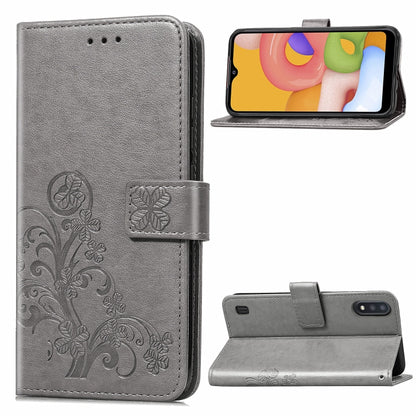 Lucky Clover Pressed Flowers Pattern Leather Case with Holder & Card Slots & Wallet & Hand Strap
