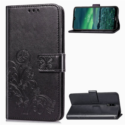 Lucky Clover Pressed Flowers Pattern Leather Case with Holder & Card Slots & Wallet & Hand Strap