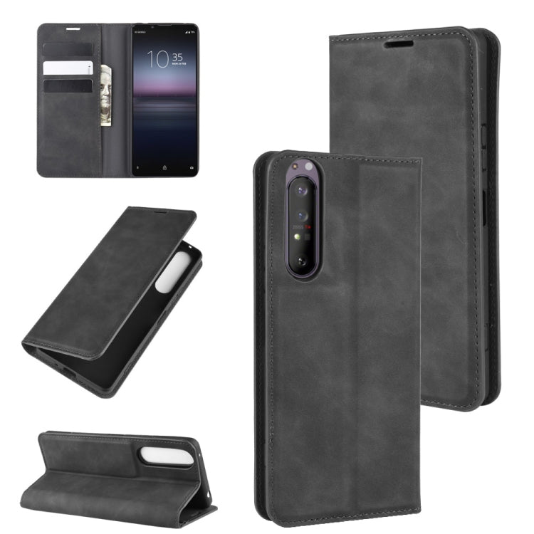 For Sony Xperia 1 II Retro-skin Business Magnetic Suction Leather Case with Holder & Card Slots & Wallet