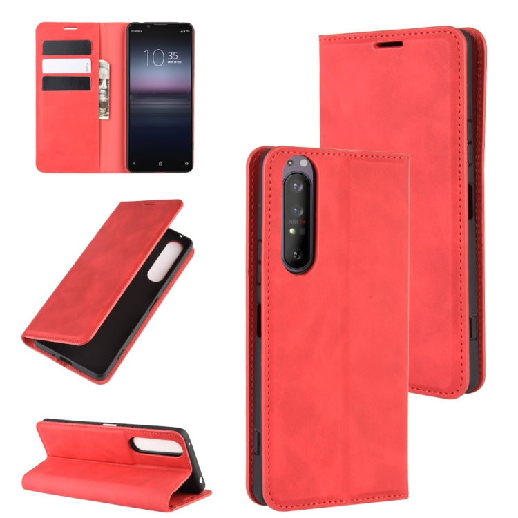 For Sony Xperia 1 II Retro-skin Business Magnetic Suction Leather Case with Holder & Card Slots & Wallet