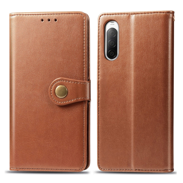 For Sony Xperia 10 II Retro Solid Color Leather Buckle Phone Case with Lanyard & Photo Frame & Card Slot & Wallet & Stand Function