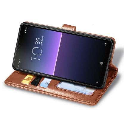 For Sony Xperia 10 II Retro Solid Color Leather Buckle Phone Case with Lanyard & Photo Frame & Card Slot & Wallet & Stand Function