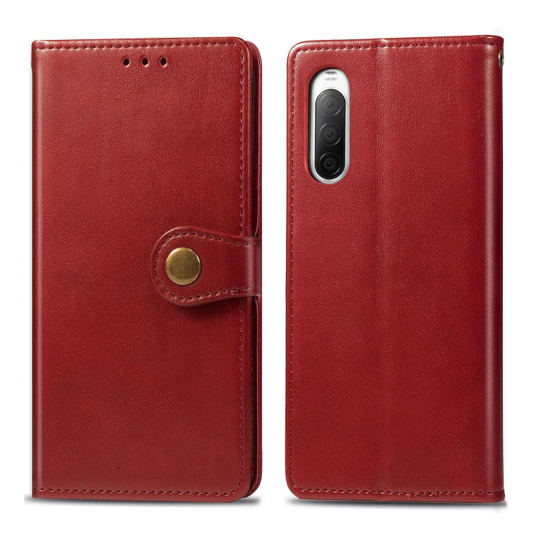 For Sony Xperia 10 II Retro Solid Color Leather Buckle Phone Case with Lanyard & Photo Frame & Card Slot & Wallet & Stand Function