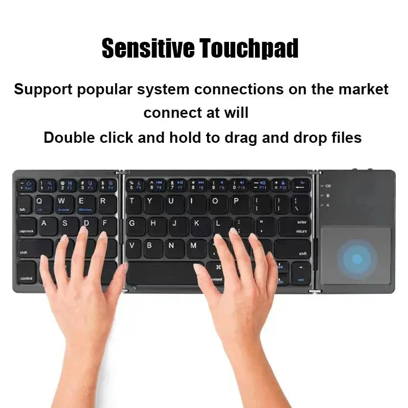 Wireless Folding Bluetooth Keyboard with Touchpad for Multi-Device Compatibility