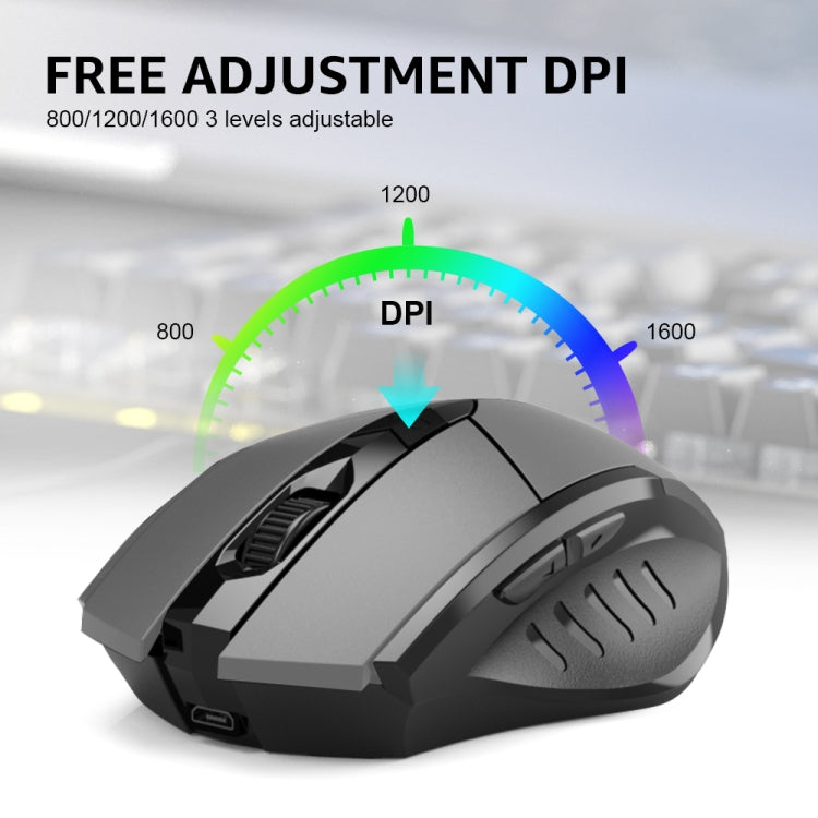 Inphic A1 6 Keys 1000/1200/1600 DPI Home Gaming Wireless Mechanical Mouse, Colour: Gray Wireless+Bluetooth 4.0+Bluetooth 5.0, Black Wireless+Bluetooth 4.0+Bluetooth 5.0, Black Wireless Charging Silent Version, Gray Wireless Charging Silent Version     ...