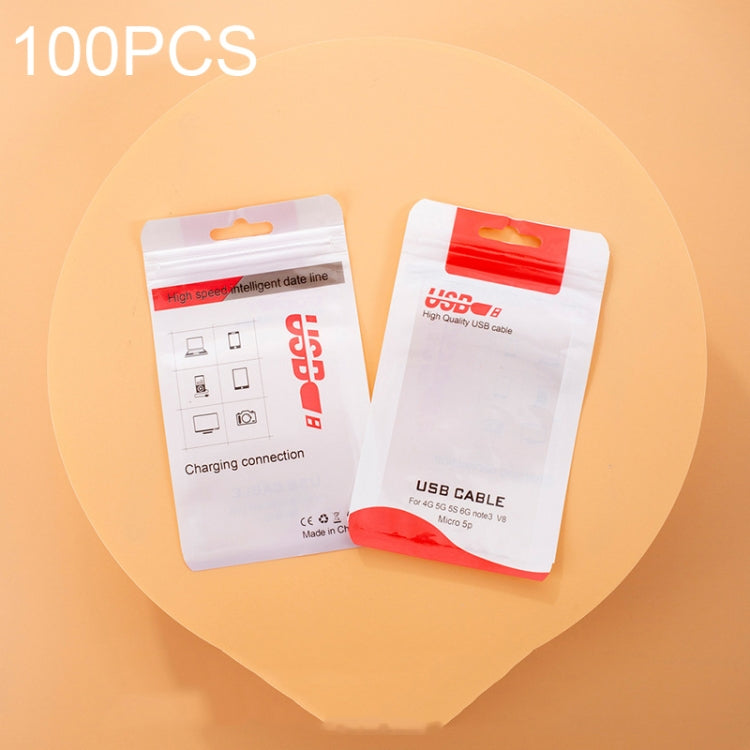 100 PCS Data Cable Packaging Bag Plastic Sealing Bag, 10.5x15cm, 8x14cm