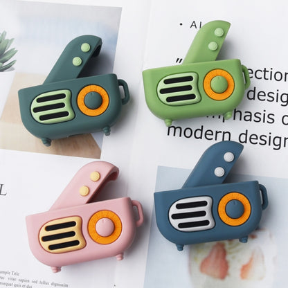 2 PCS Retro Radio Shape Protective Cover Silicone Case for AirPods Pro, Green, Blue Gray, Matcha Green, Pink, Green+Finger Ring