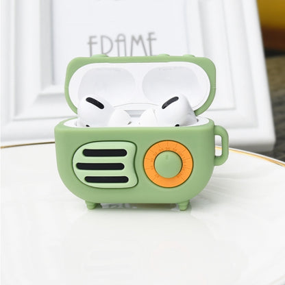 2 PCS Retro Radio Shape Protective Cover Silicone Case for AirPods Pro, Green, Blue Gray, Matcha Green, Pink, Green+Finger Ring