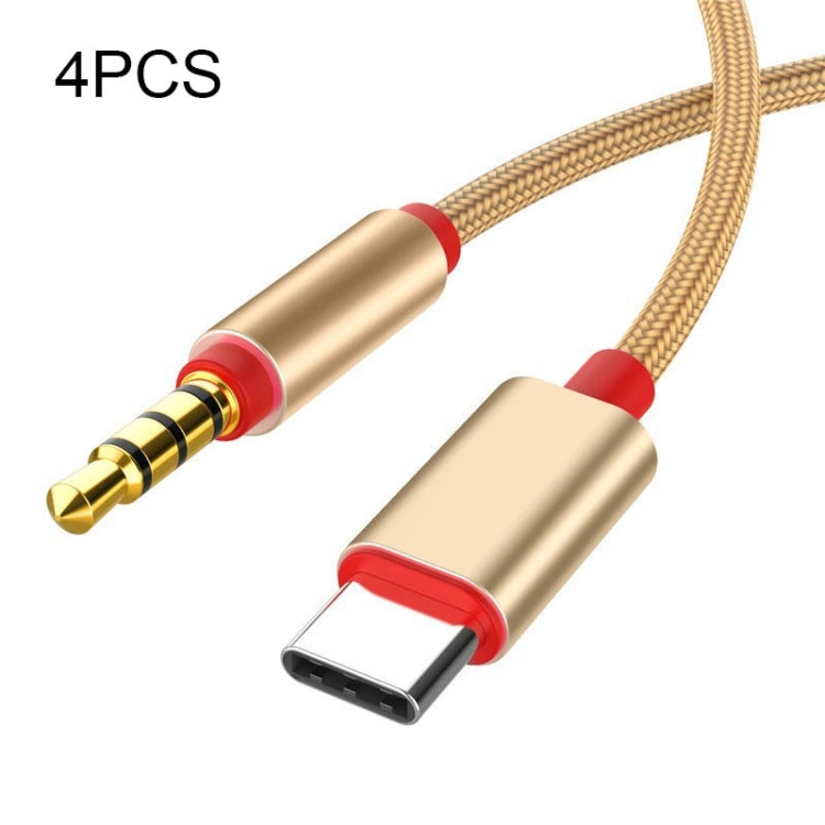 4 PCS 3.5mm To Type-C Audio Cable Microphone Recording Adapter Cable Mobile Phone Live Sound Card Cable, Black, Gold, Pink, Blue