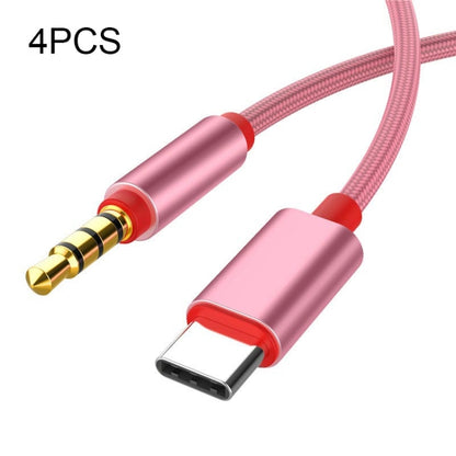 4 PCS 3.5mm To Type-C Audio Cable Microphone Recording Adapter Cable Mobile Phone Live Sound Card Cable, Black, Gold, Pink, Blue