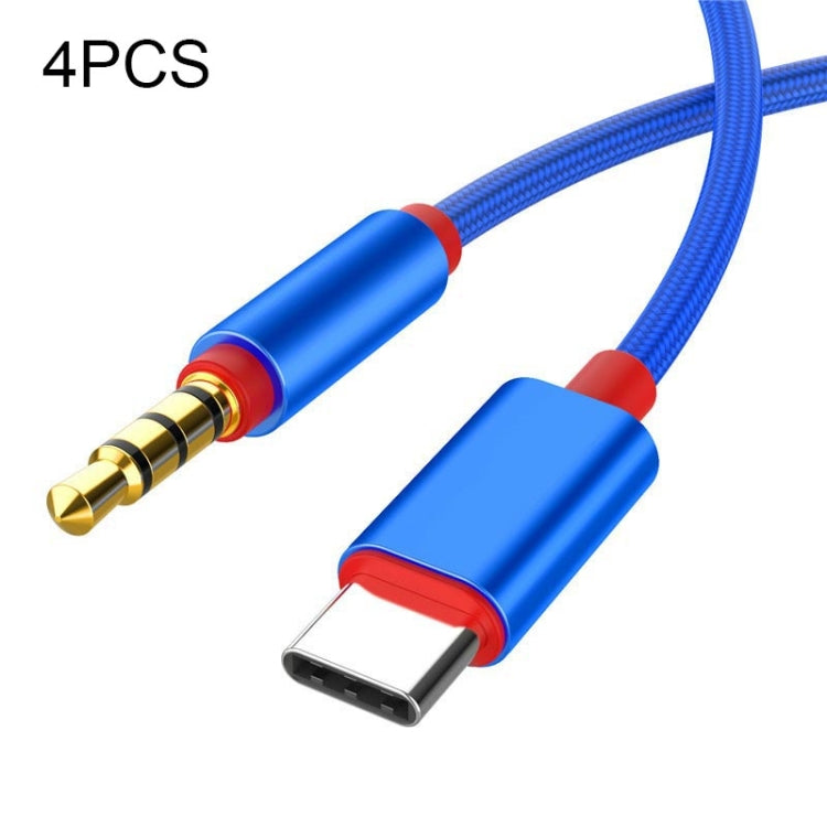 4 PCS 3.5mm To Type-C Audio Cable Microphone Recording Adapter Cable Mobile Phone Live Sound Card Cable, Black, Gold, Pink, Blue