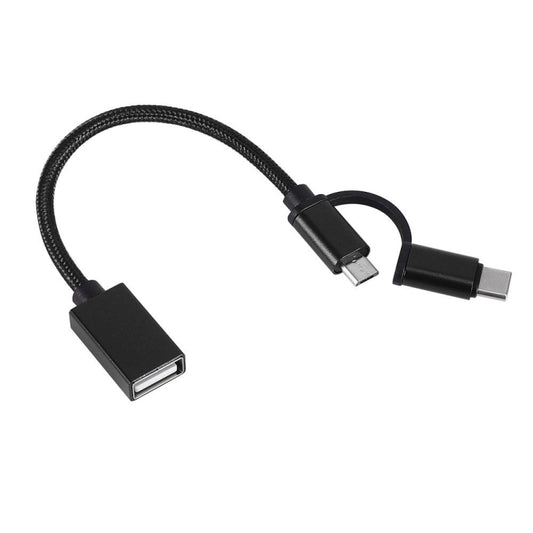 USB 3.0 Female to Micro USB + USB-C / Type-C Male Charging + Transmission OTG Nylon Braided Adapter Cable, Cable Length: 19cm, Golden, Silver, Black, Pink, Blue, Red
